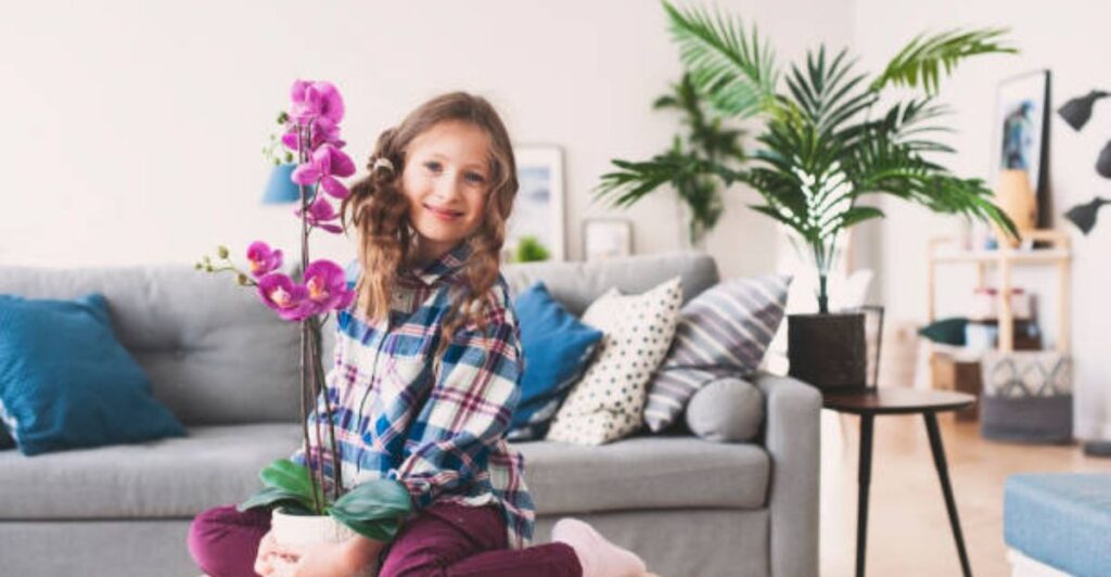 Stylish kids room decorated with eco-conscious artificial flowers