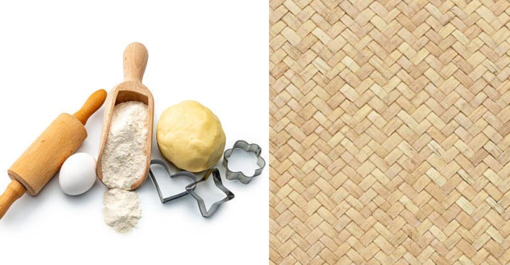 Trending patterned rolling pin designs with geometric texture mats on kitchen table