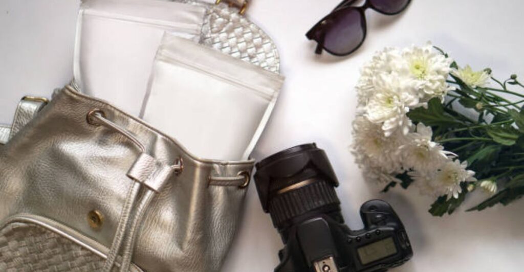 Wedding gifts and skincare essentials in carry-on bag