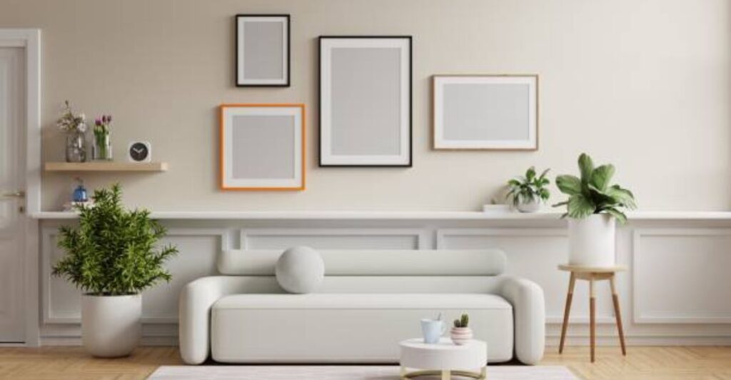 Eclectic frame styling with rustic wood and sleek metallic finishes.