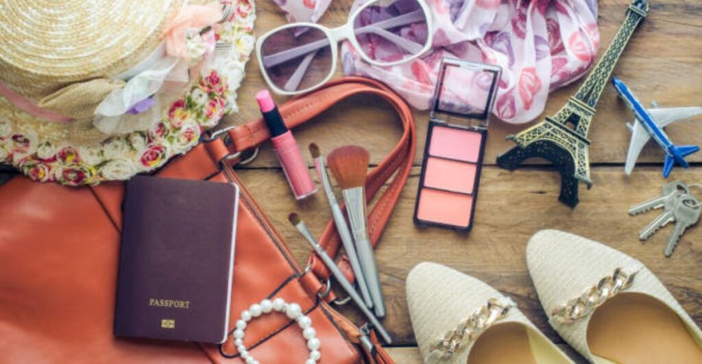 Groom’s travel kit with shoes, tie, and accessories
