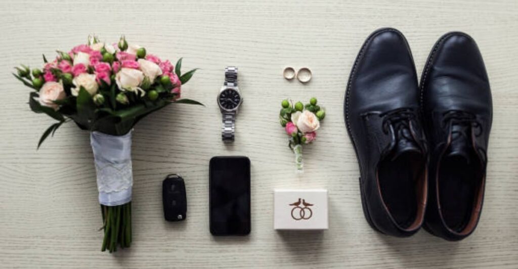 Wedding rings and passport placed together