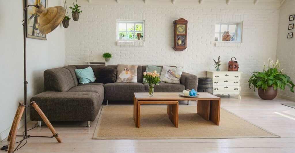 Space-efficient living room showcasing innovative furniture with multiple purposes.