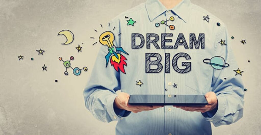 Individual climbing a staircase toward a bright goal, representing the proven steps to turn dreams into reality.