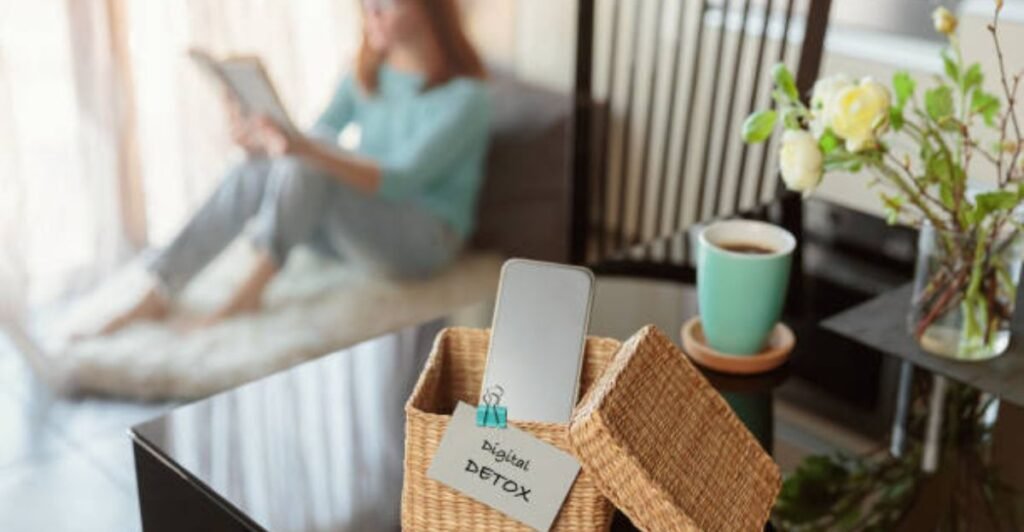 Smartphone-free lifestyle with healthy habits, mindful moments, and reduced screen time.