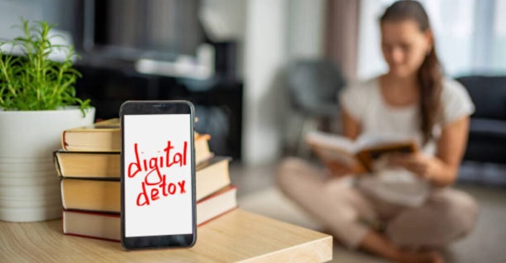 Digital detox habits showing a person taking a break from social media and smartphone notifications.