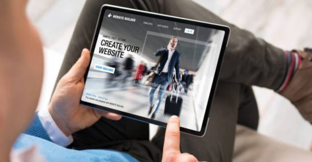 Professional creating a modern website with clean navigation, responsive design, and strong security features.