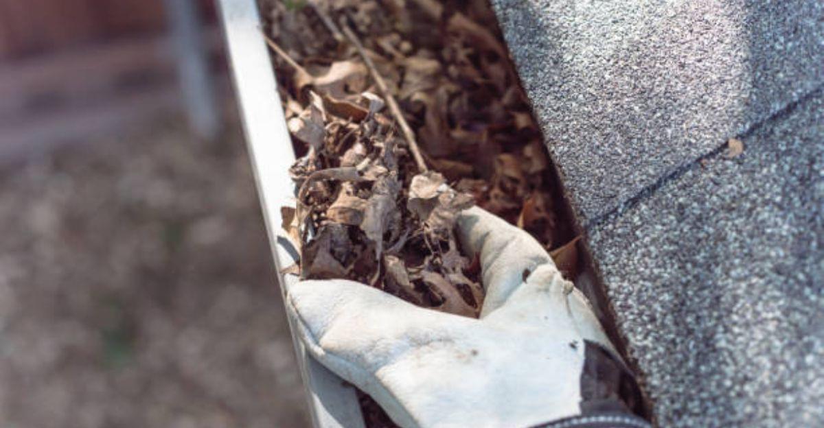 Layer of shredded fallen leaves protecting soil and retaining moisture in flower beds.