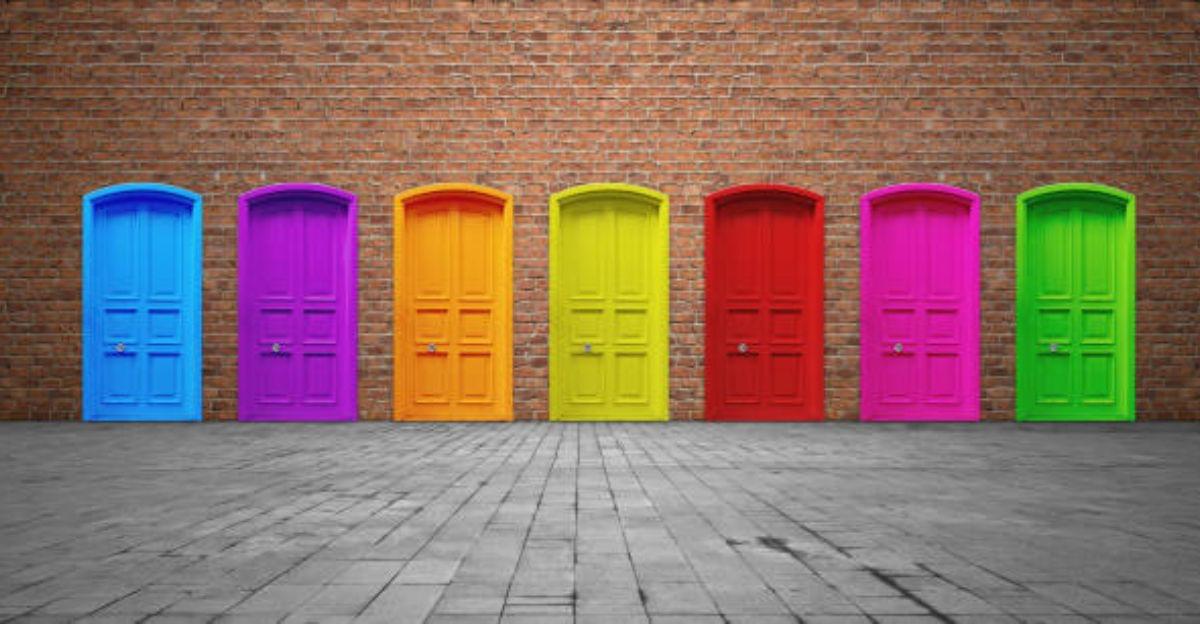 Inspirational scene of a closed door beside an open gate, symbolizing life's new chances.