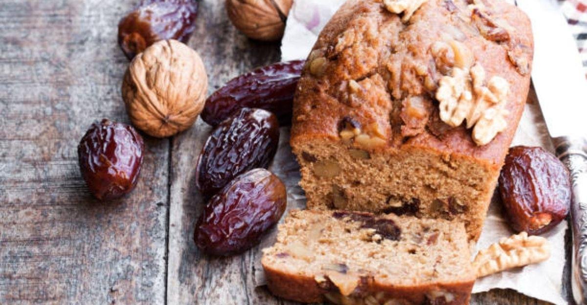 Delicious Date and Walnut Cake with a golden crust, perfect for tea time or dessert.