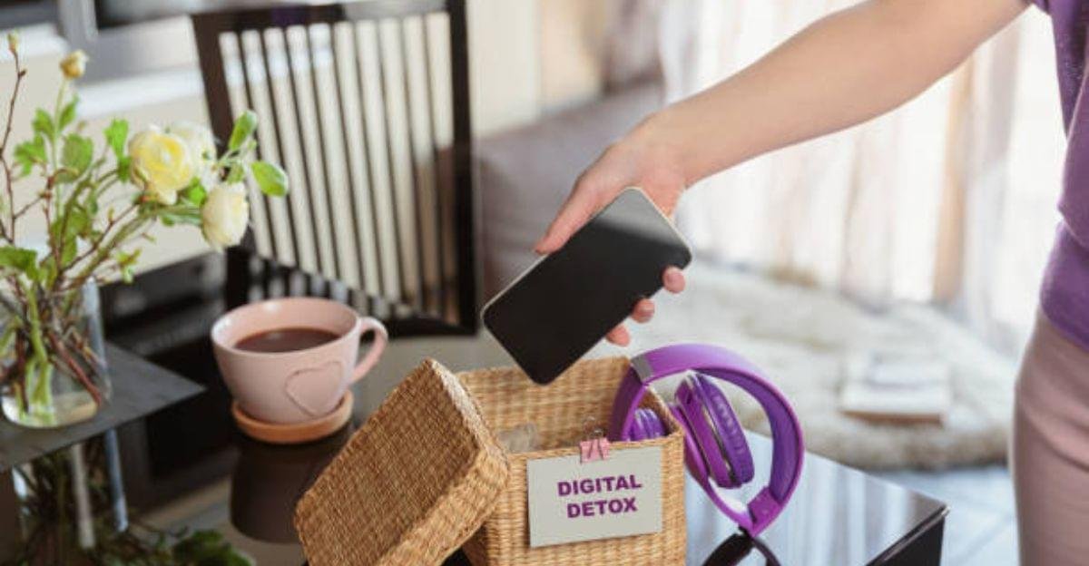 Person practicing digital detox by putting their smartphone away and focusing on daily activities.
