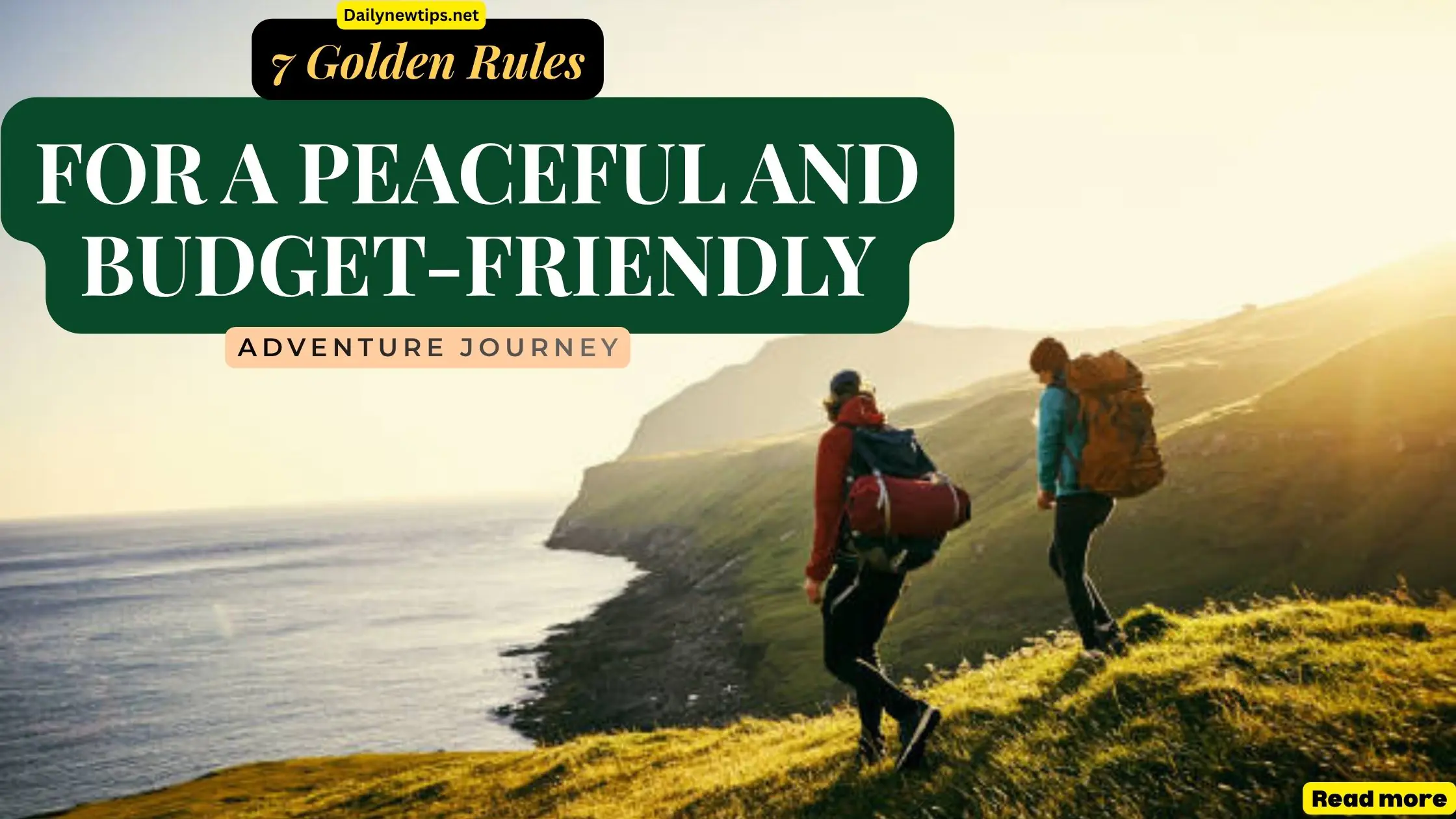 Peaceful and budget-friendly adventure journey with mountains, backpack, and travel essentials